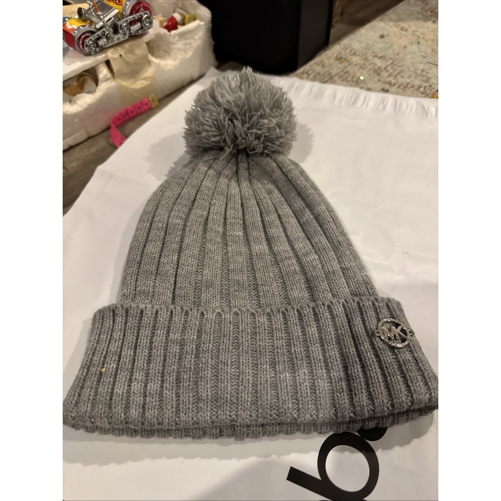 Michael Kors Beanie Hat Grey with Pom Pom NEW